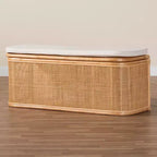 bali & pari Ishana Natural Rattan Storage Bench Natural/White: Upholstered Polyester, Plywood Frame, No Assembly Required