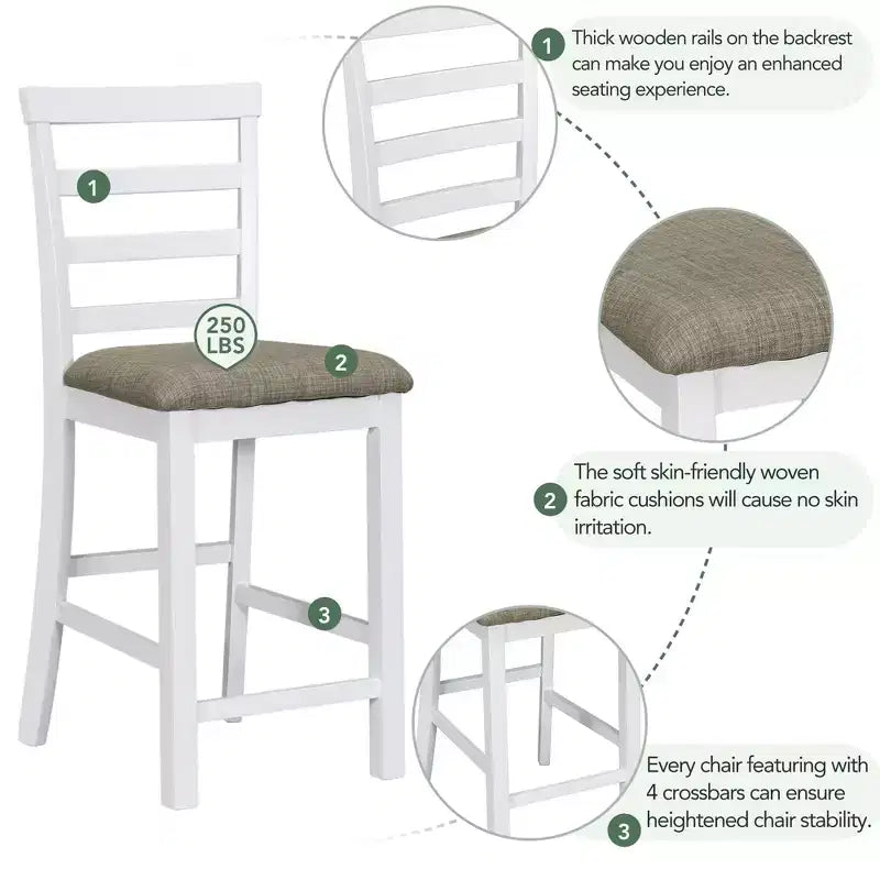 Set da pranzo in stile rustico composto da 5 pezzi, altezza bancone, con sedie per 4 persone, tavolo rettangolare in legno con ripiani contenitori e scomparto portabottiglie