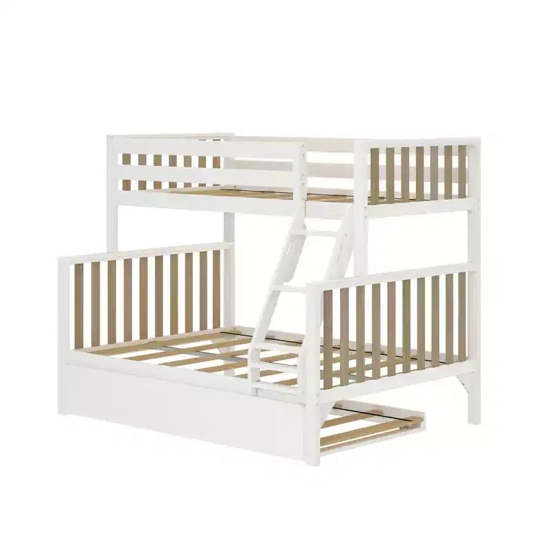 Letto a castello Max & Lily, singolo sopra matrimoniale con letto estraibile, in legno massello e stile scandinavo, per bambini
