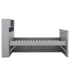 Lit plateforme de capitaine Twin/Full avec 4 tiroirs et étagères de rangement, structure en bois massif avec tête de lit bibliothèque et rangements