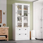 Dispensa da cucina in stile rustico con ante in vetro, mobile contenitore da 72 pollici con cassetti e ripiani regolabili per sala da pranzo, bagno e soggiorno