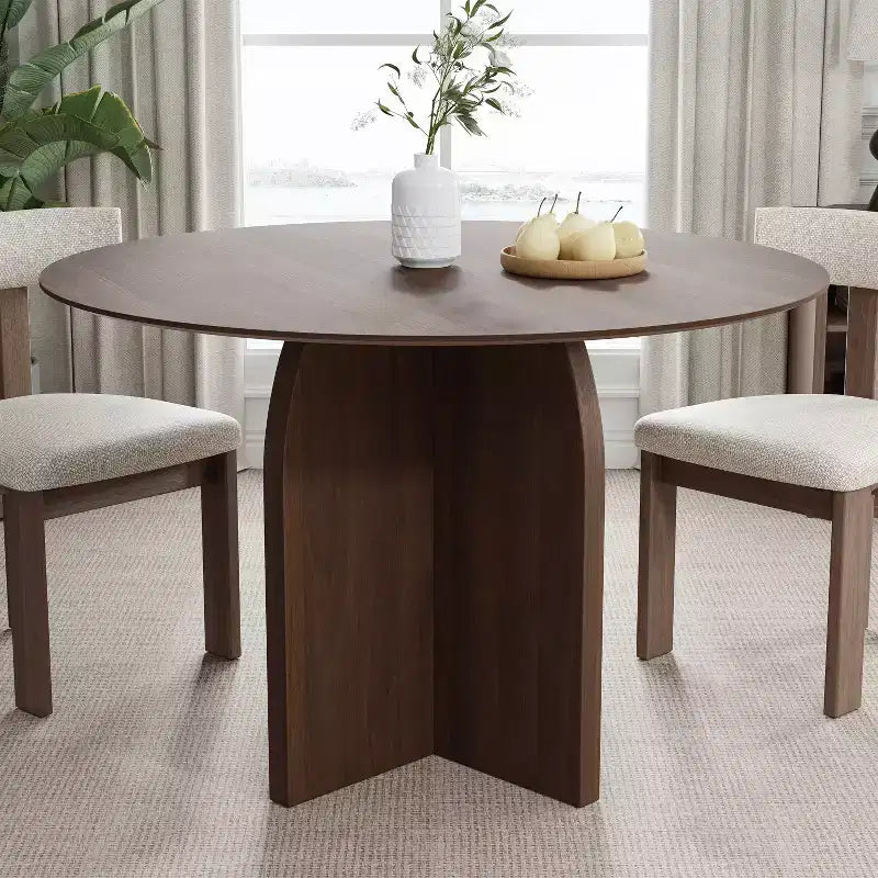 Tavolo da pranzo rotondo PexFix 45 x45 in legno massello con finitura noce e gambe ad arco eleganti per sale da pranzo e cucine moderne