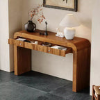Table console rustique Whisen, table d’entrée et table d’appoint avec façade de tiroir cannelée