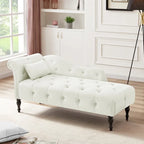 Chaise longue moderna da 60,6" in velluto con bottoni trapuntati, gambe in legno massello e borchie decorative