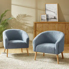Fauteuil bouclé moderne Sheila de 30 W avec pieds en bois massif, lot de 2, par HULALA HOME