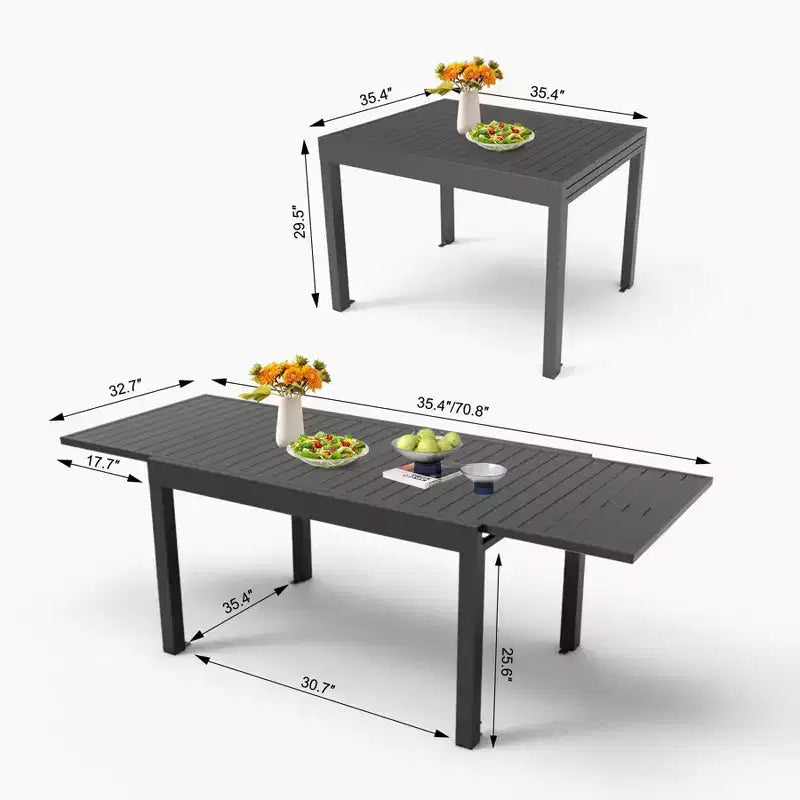 Table à manger Okak en aluminium, extensible, pour patio, salle à manger et cuisine