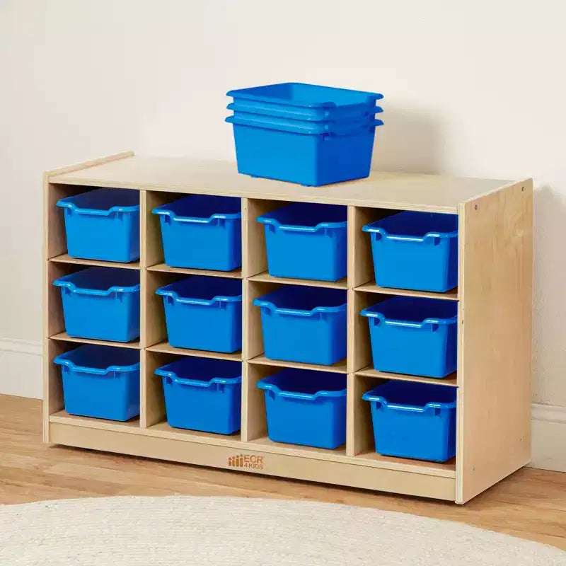 Mobiletto mobile con vassoi e 15 contenitori frontali a vaschetta, 3x4, arredo per bambini
