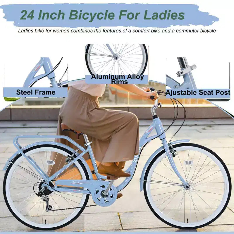 Zeus & Ruta Damenfahrrad, 24 Zoll, mit 7 Gängen und Stahlrahmen