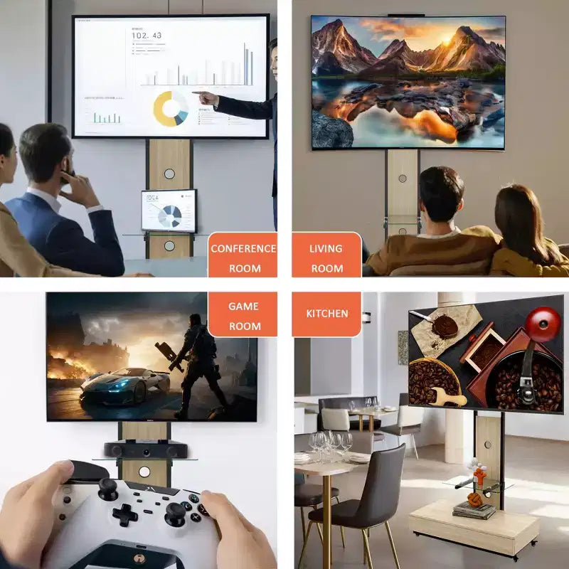 Meuble TV pour téléviseurs de 32 à 75 pouces, chariot TV mobile à hauteur réglable avec tiroir et roulettes pour le salon, la chambre et le bureau - ModernLuxe