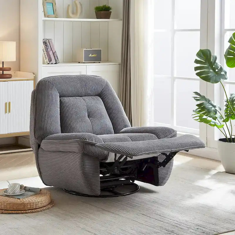 Drehbarer Cord-Sessel mit Gleitfunktion und Liegefunktion, Fußstütze für das Wohnzimmer