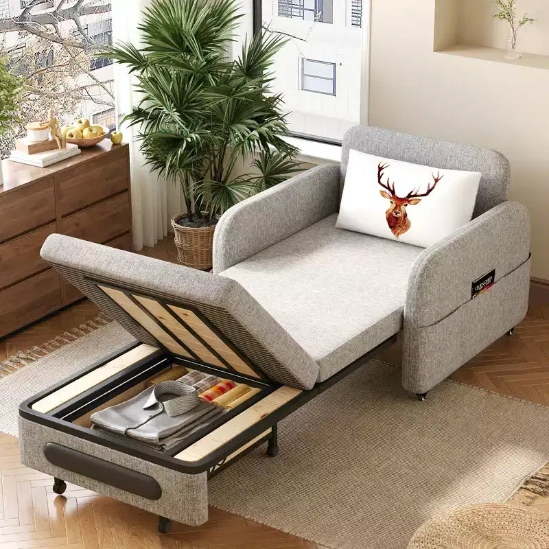 Poltrona letto trasformabile 3-in-1 Gaoyangjiaju con cassetto contenitore - divano letto estraibile con tasca laterale e cuscino - grigio