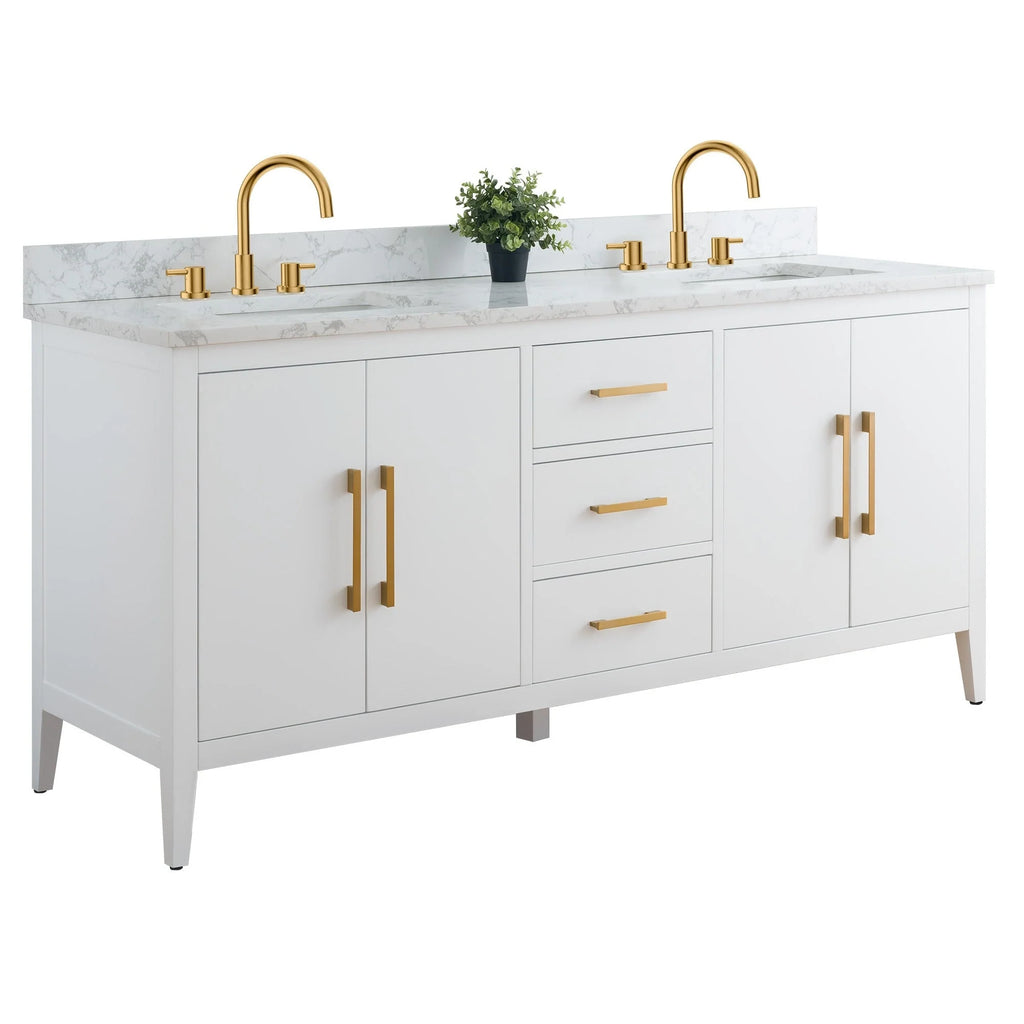 Meuble-lavabo Vanity Art 72 à double vasque avec plateau en marbre reconstitué