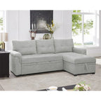 Divano componibile reversibile trasformabile con letto estraibile, chaise longue con contenitore nascosto e gambe resistenti