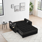 Velvet Convertible 55'' 2-Seater Sleeper Sofa with Pull-Out Bed, Adjustable Recline, Side Pockets, and Phone Holder