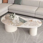 Table basse ovale blanche standard minimaliste avec 2 tiroirs