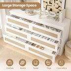 Cassettiera in rattan per camera da letto con 6 cassetti, cassettiera larga moderna in stile rustico da 47 pollici, mobile contenitore in legno per organizzare armadio, soggiorno e corridoio