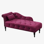 Chaise longue moderna da 60,6" in velluto con bottoni trapuntati, gambe in legno massello e borchie decorative