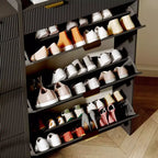 Scarpiera moderna bianca con 3 cassetti ribaltabili, 2 cassetti piccoli e ganci, organizer sottile scanalato per scarpe, mobile stretto per ingresso