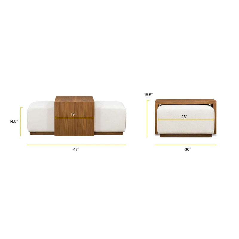 Pouf Jarmo Poly & Bark con tavolino regolabile in noce, vera pelle italiana pieno fiore