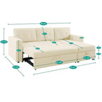 Divano componibile reversibile trasformabile con letto estraibile, chaise longue con contenitore nascosto e gambe resistenti