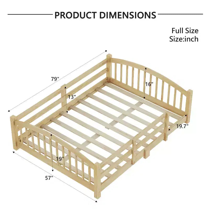 Letto Montessori basso Luxystar a una piazza e mezza, con sponde di sicurezza e testiera