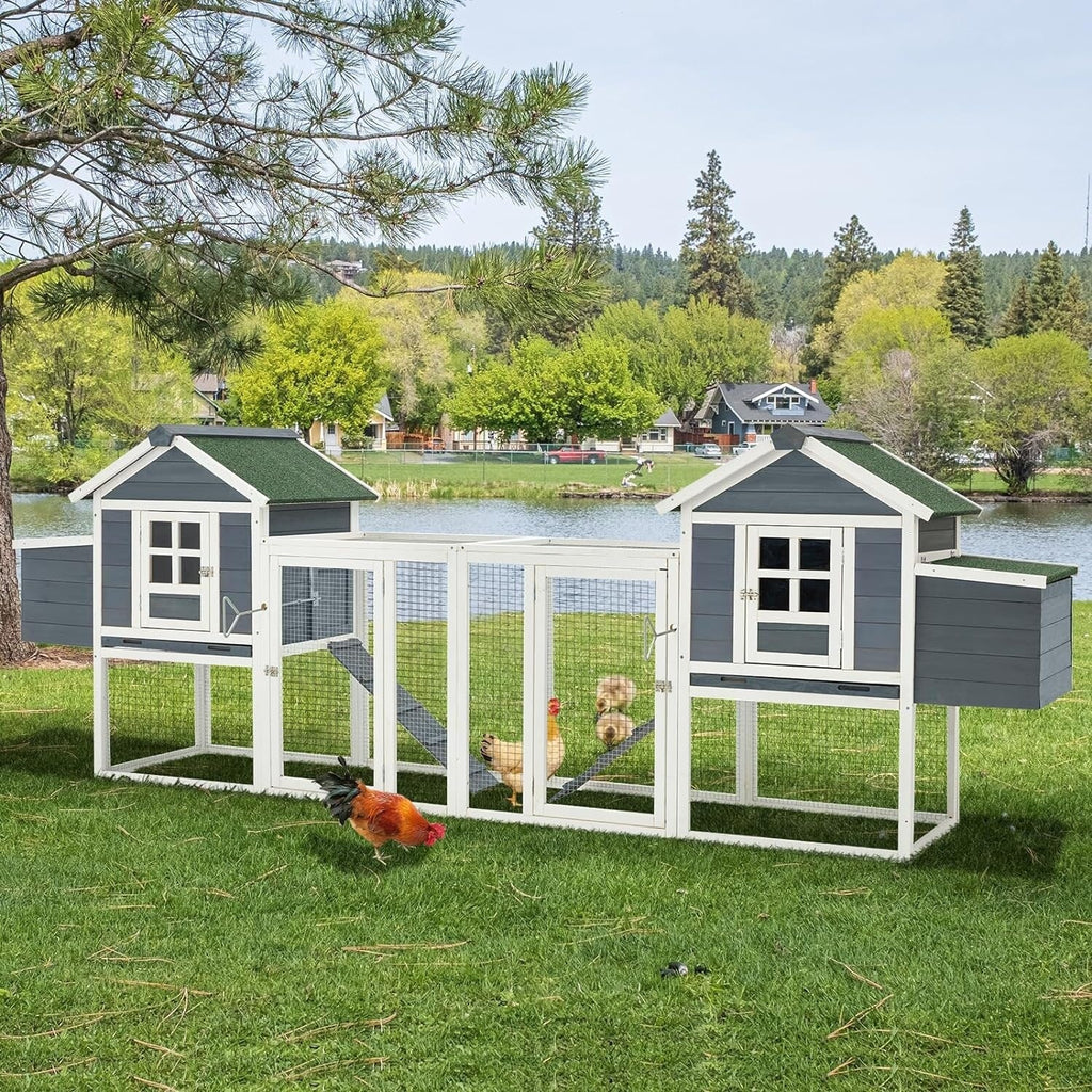 Grand poulailler AECOJOY de 144 po avec parcours, clapier en bois et cage pour volailles