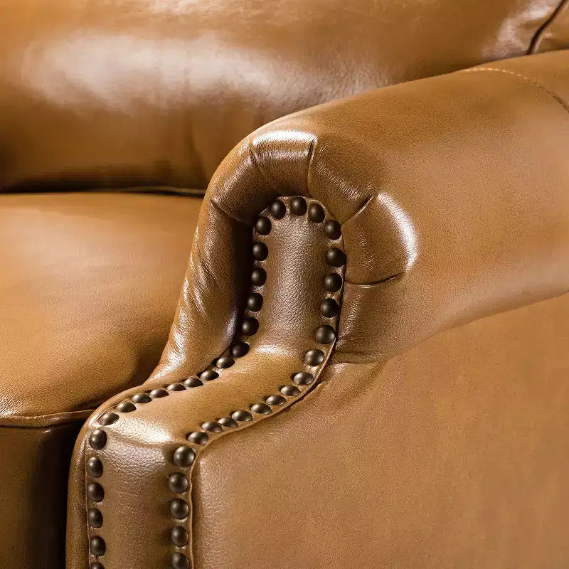 Set di 2 poltrone reclinabili moderne Elisabete con schienale ad ali in vera pelle e borchie decorative vintage per soggiorno e camera da letto| ART OF LIVING DESIGNS