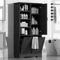 Meuble de rangement de salle de bains avec portes et tiroirs, panier à linge basculant, multiples espaces de rangement, style autoportant
