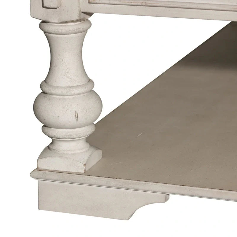 Table basse Morgan Creek blanc antique avec accents brossés couleur tabac
