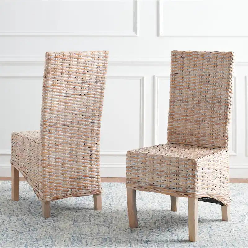 Ensemble de 2 chaises de salle à manger en osier naturel, 19 l x 22 p x 41 h, style bohème côtier