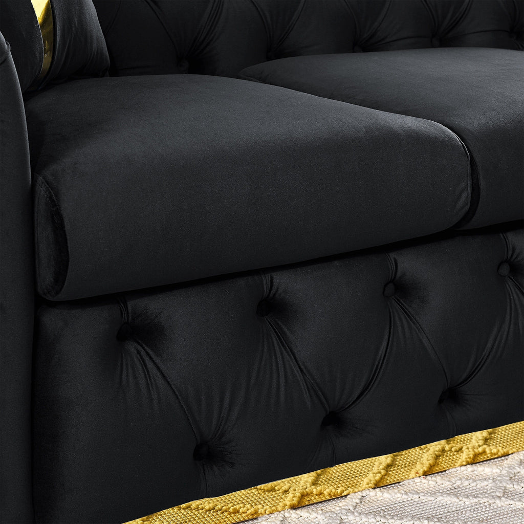 Canapé 3 places en velours de 90,6 avec 2 coussins, coussins haute densité, accents dorés et oreillers