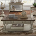 Table basse Morgan Creek blanc antique avec accents brossés couleur tabac