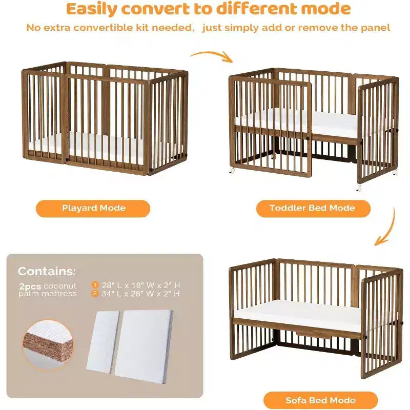 Lit bébé convertible JOYMOR 8-en-1, avec 2 matelas, convertible en berceau, lit bébé mi-hauteur, lit bébé pleine grandeur, lit de repos, lit pour tout-petit et parc