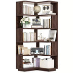 6-tier Corner Bookshelf, Space-saving Display Shelving Unit