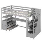 Lit mezzanine une place avec bureau et étagères, deux tiroirs intégrés et escalier de rangement