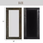 Specchio a figura intera rettangolare ad angolo retto da 71 x 31 pollici in legno massello marrone effetto usato (senza staffa)