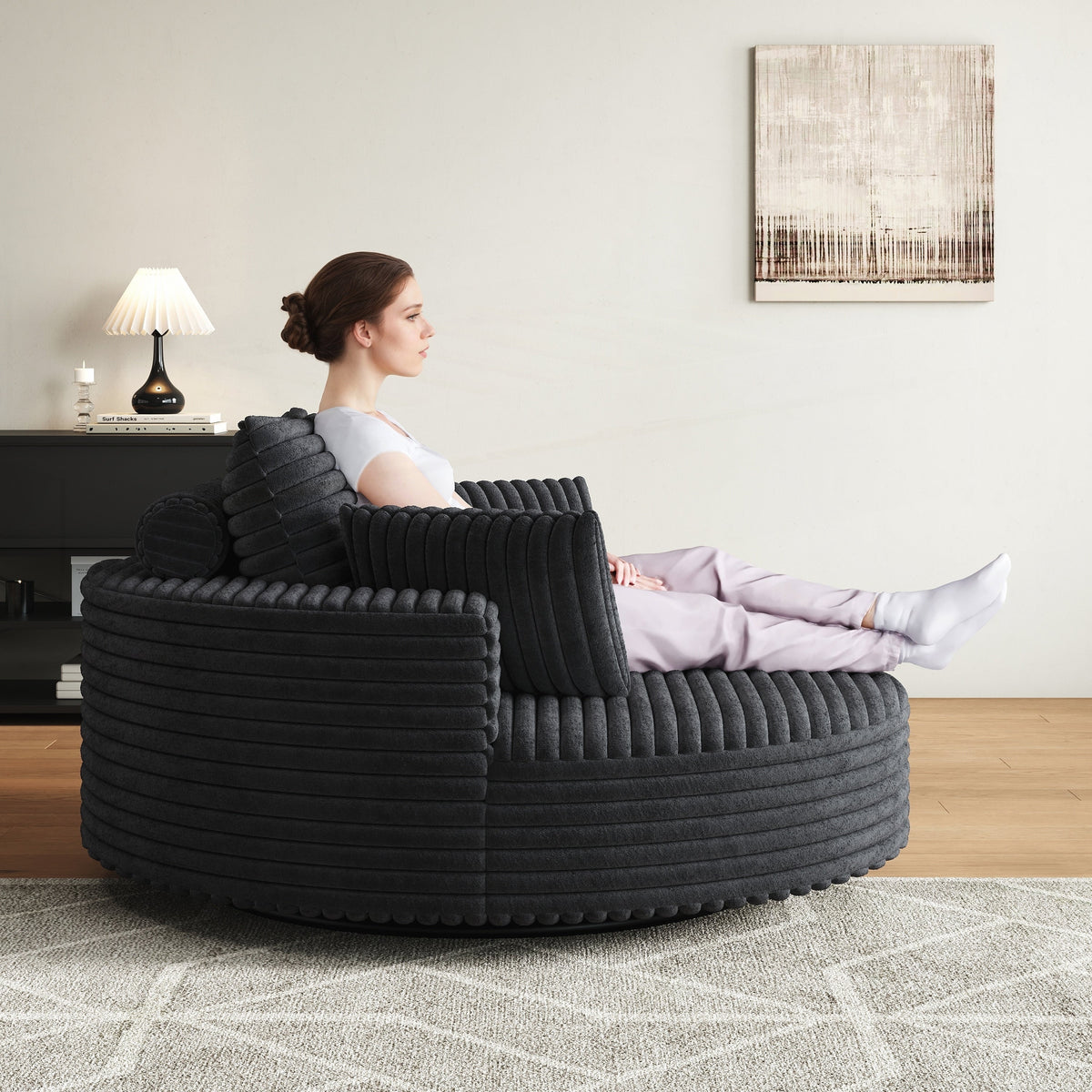 Fauteuil pivotant individuel en mousse et chenille côtelée