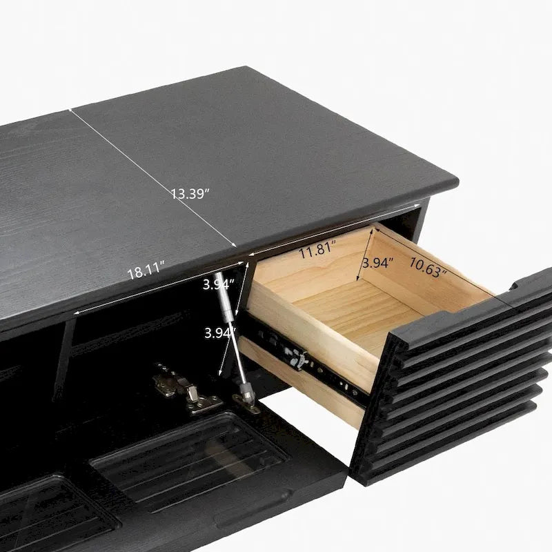 Meuble TV minimaliste avec tiroirs, console multimédia en bois massif avec placards, porte basculante, placage noyer, entièrement assemblée