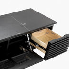 Meuble TV minimaliste avec tiroirs, console multimédia en bois massif avec placards, porte basculante, placage noyer, entièrement assemblée