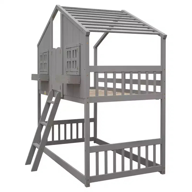 Letto a soppalco matrimoniale singolo a forma di casetta, letto rialzato in legno tipo casetta con scaletta e sponde di sicurezza per bambini