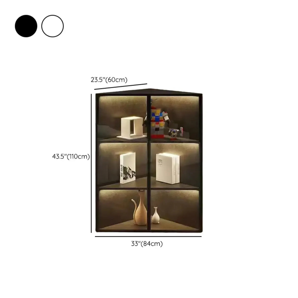 Mobile angolare moderno da esposizione in metallo e legno grigio con anta in vetro
