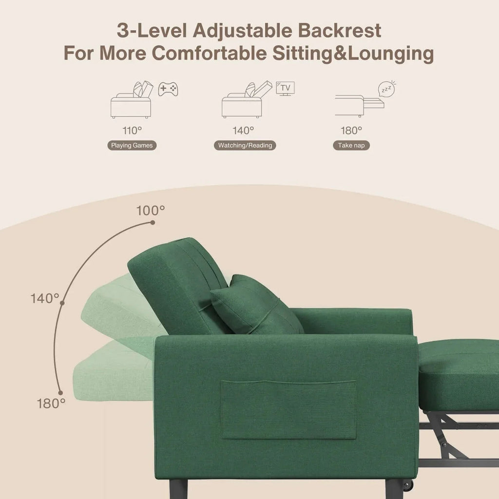 3-in-1-Schlafsofa mit verstellbarer Rückenlehne, ausziehbarer Sessel, umwandelbares Klappbett fürs Wohnzimmer