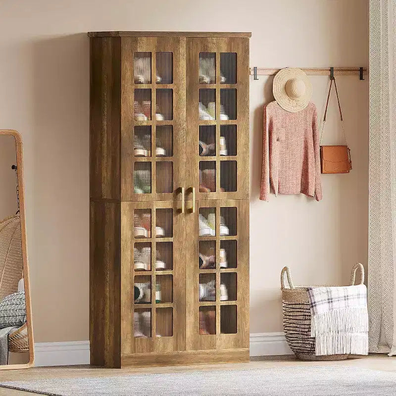 Meuble à chaussures haut Lantine avec portes, rangement à chaussures à 8 niveaux avec étagères réglables, meuble à chaussures moderne pour entrée, placard ou salon, blanc
