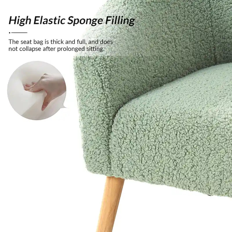 Fauteuil bouclé moderne Sheila de 30 W avec pieds en bois massif, lot de 2, par HULALA HOME