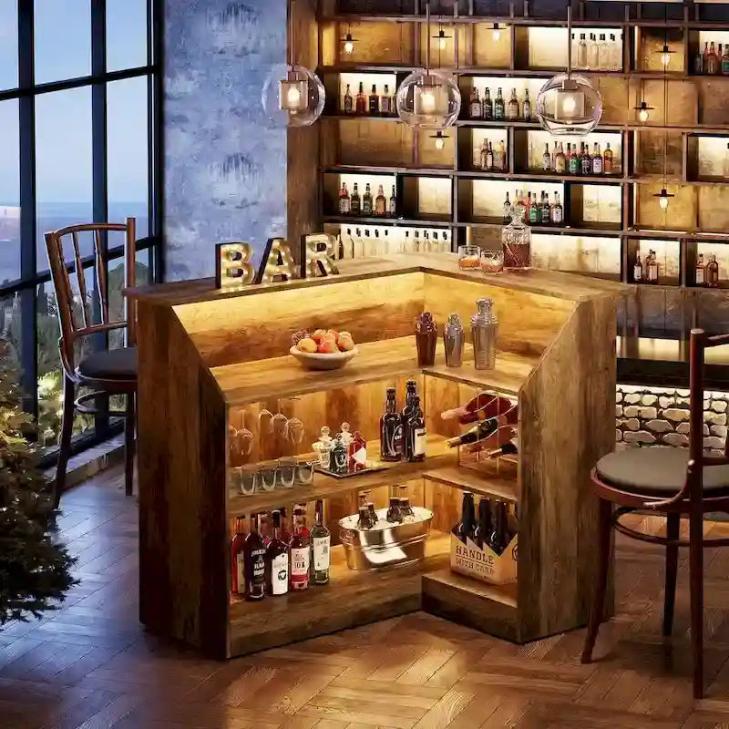 Mobile bar angolare a L con portabicchieri per il pub di casa