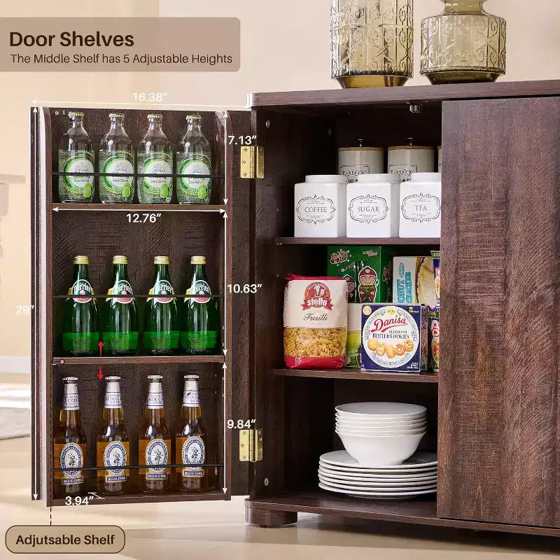 Credenza da cucina con 4 ante e ripiani, grande credenza moderna, mobile contenitore da 66 pollici per angolo caffè