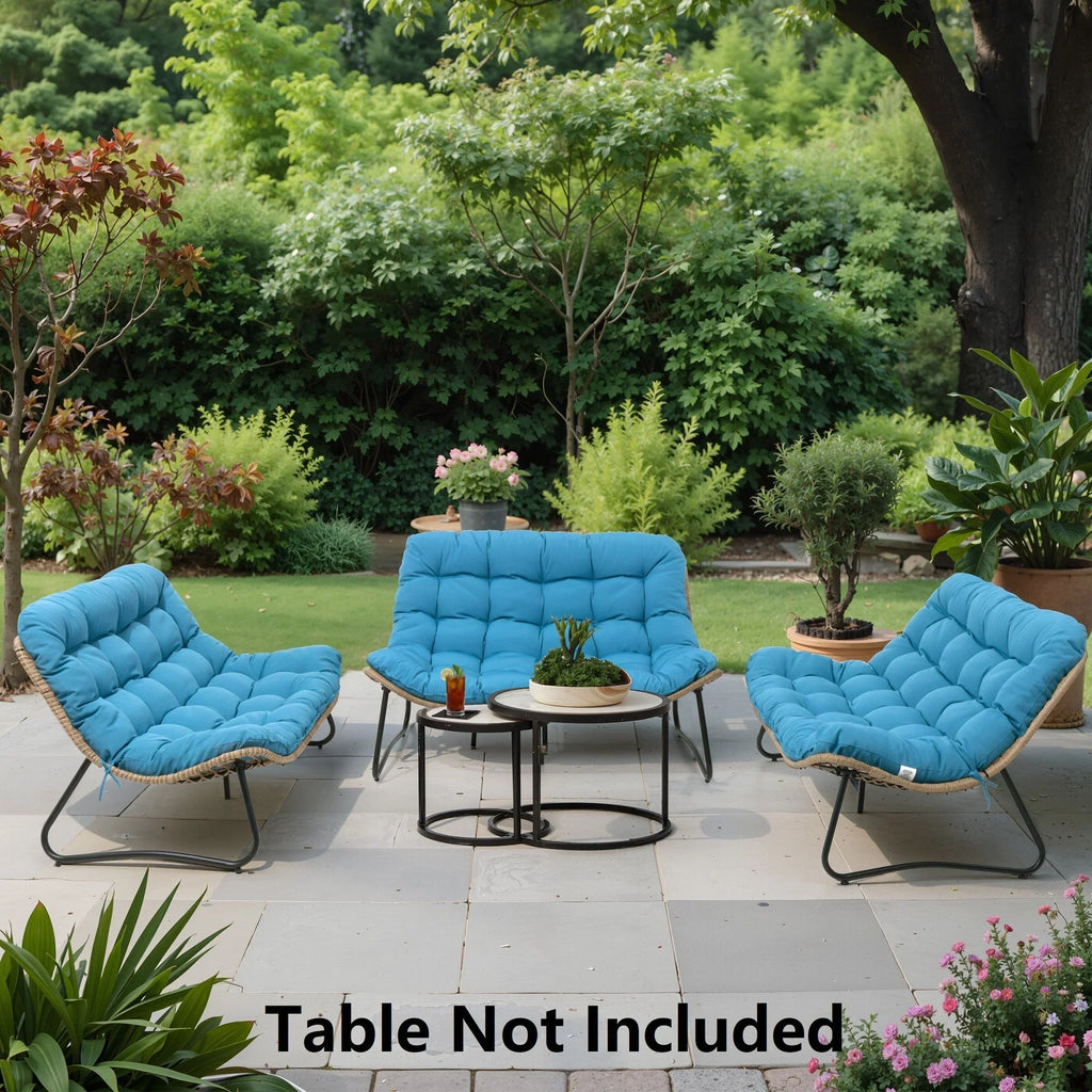 Double Papasan Chair Loveseat with Cushion, All-weather PE Rattan and Metal Frame for Indoor Outdoor