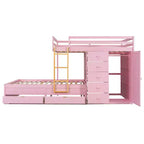 Full over Full Bunk Bed with Storage Wardrobe and Drawers, Full Size Wood Space-Saving Bunk Bed with Guardrail for Apartment, Bedroom