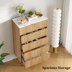 Cassettiera bianca / effetto marmo e legno a 5 cassetti - Pannello scanalato, per 1 persona