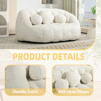 Fauteuil lounge blanc de 63,78 po, revêtu de chenille avec mousse haute densité